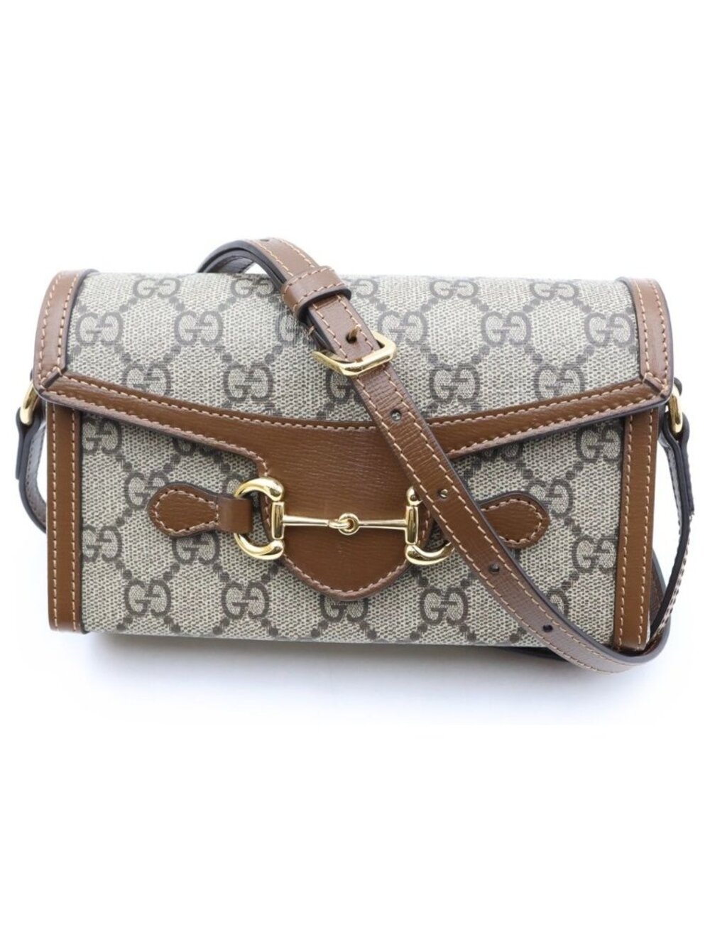 Gucci GG Supreme Horsebit 1955 Mini Shoulder Bag Leather Beige Brown
